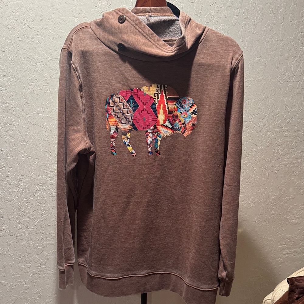 Brown sweatshirt with Colorful Buffalo Design